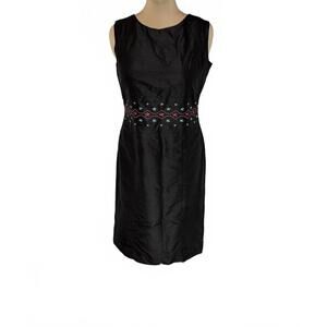 Harold’s 100% Silk Black Sheath Dress with Embroidered Waist Size 8